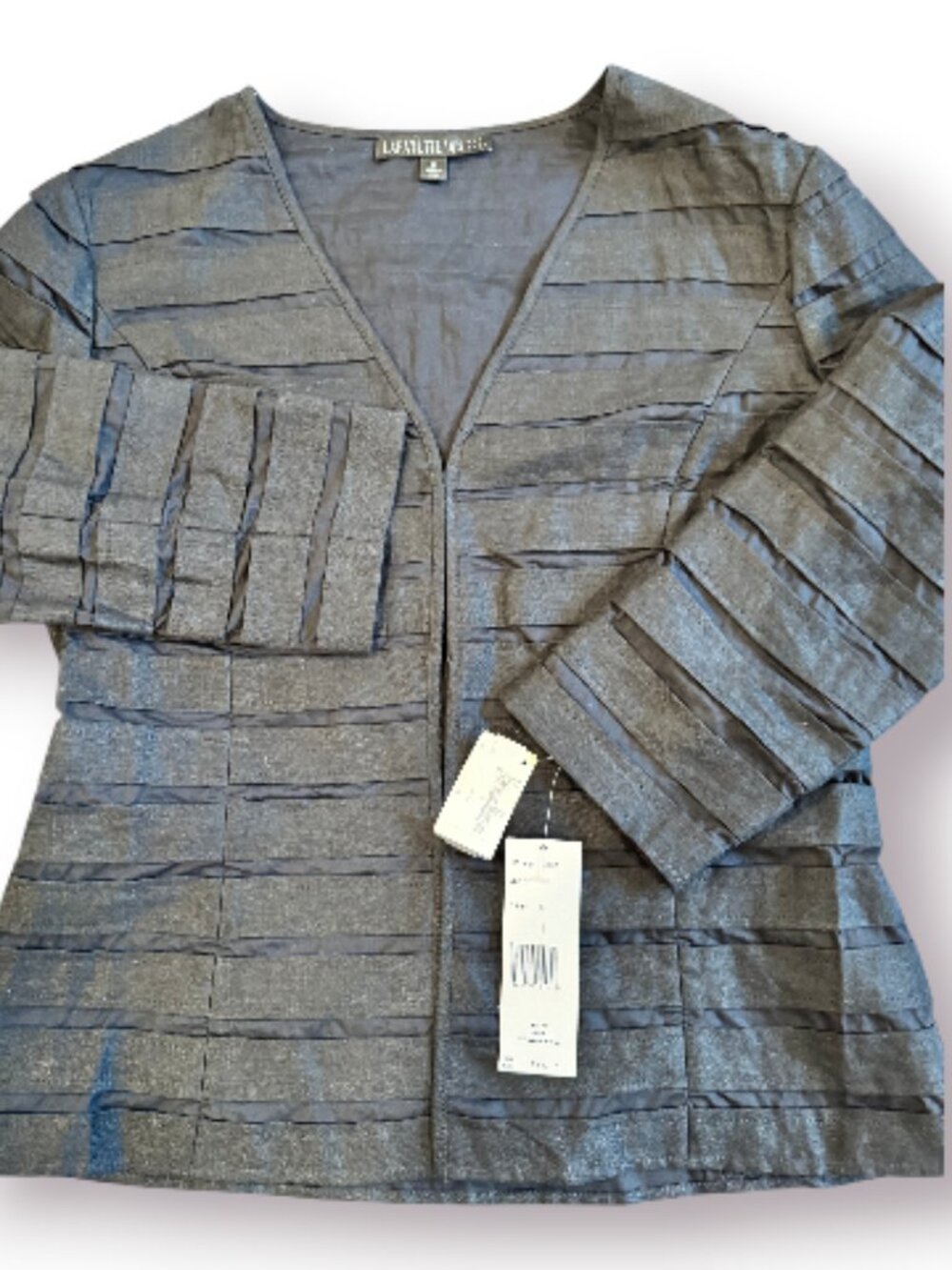 Lafayette 148 New York Black Tiered Horizontal Pleated Jacket - Size 6 NWT